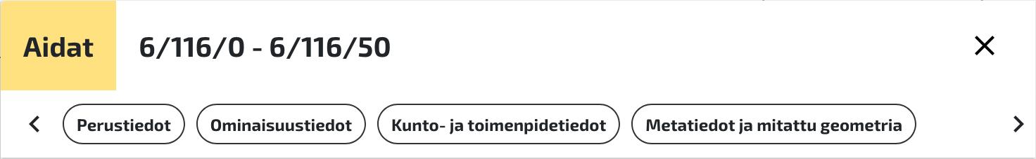 Kohdekortin kohdeluokka ja navigointipainikkeet